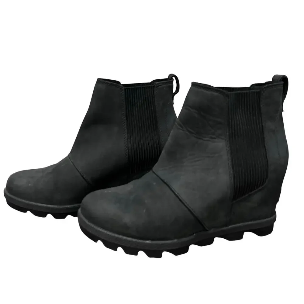 Sorel Women's Joan of Arctic Wedge II Chelsea Boots Pull-on Black Sz 8 - Picture 2 of 6